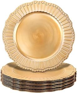 Dicunoy 12 Pack Charger Plates, 13Inch Gold Dinner Under Plates, Plastic Round Charger Service Base Plates, Reusable Beaded Server Ware Serving Trays for Wedding, Christmas Dinner Table