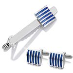 Peora Blue Silver Decorative Combo Set of Tie Pin and Cufflinks for Men Boys Corporate Business Gift