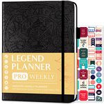 Legend Planner PRO – Deluxe Weekly & Monthly Life Planner to Increase Productivity and Hit Your Goals. Time Management Organizer Notebook – Undated – 7 x 10" Hardcover + Stickers – Black