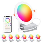 Smart Recessed Lighting 6 Inch RGBCW Color Changing 16W LED Recessed Ceiling Light with Junction Box,1350LM Canless Wafer Downlight Compatible with Alexa,Dimmable by Bluetooth Control -6 Pack
