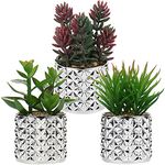 Briful Set of 3 Artificial Succulent Plants Fake Succulents in Galvanized Glass Pot, Decorative Artificial Plants Mini Succulent Plants for Bathroom Shelf Bedroom Decor