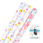 4 Rolls Wrapping Paper Roll Girls 43cm× 3m Birthday Wrapping Paper Pink Gift Wrapping Paper Rolls for Birthday, Baby Shower, Wedding