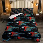 Loussiesd Bowling Ball Bedding Set for Girls Boysren Hot Rod Flame Red Black Down Comforter 3D Ball Games Down Comforter Sports Duvet Insert/Quilt King Size