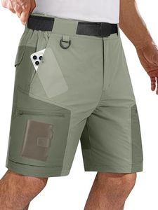 FREE SOLDIER Men's Cargo Hiking Shorts with Belt Lightweight Quick Dry Tactical Shorts with Pockets for Casual Work Golf (Mix fir Green 40W10L)