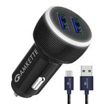 Amkette Power Pro 36W Dual QC USB Car Charger with Smart Charging and Quick Charge 3.0 & Free Braided Type C Cable, 1 Year Warranty (Black)