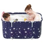 Warmiehomy Portable Foldable Bathtub for Adults,120X50X55cm Freestanding Soaking Bathtub with Cushion and Backrest,Hot Bath Ice Bath SPA Tub for Shower,Folding Bathtub for Adults Kids,Starry Blue