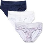 Warner's Womens Blissful Benefits No Muffin 3 Pack Hipster Panties, Navy Ink/White/Lilac Petals Print, Medium