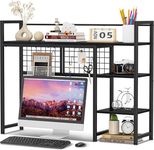 Snughome Desk Shelf, 38.6" Desktop Organizer Shelf, Desk Hutch for Computer Monitor, 4 Tier Desktop Display Rack with Pegboard Hooks Set, Wood Desktop Bookshelf for Home Office Dorm, Black