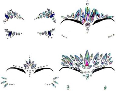 Halloween Crystals Face Stickers for Women Mermaid Face Gems Jewelry, 4 Sets Rhinestone Rave Festival Face Jewelry, Eyes Temporary Tattoos for Kids Cosplay Fairy Halloween Costume