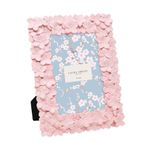 Laura Ashley 4x6 Pink Flower Textured Hand-Crafted Resin Picture Frame with Easel & Hook for Tabletop & Wall Display, Decorative Floral Design Home Décor, Photo Gallery, Art, More (4x6, Pink)