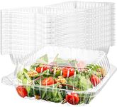 50 Clear Plastic Containers, 8" X 8" X 3" Hinged Lid Togo Containers for Food | Clamshell Food Containers for Strawberry Boxes, Bakery Supplies, Cake, Cookie, Dessert, Salad Containers, Treat Boxes