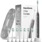 AquaSonic VIBE series Ultra Whitening Electric Toothbrush - 8 DuPont Brush Heads & Travel Case Included - Sonic 40,000 VPM Motor & Wireless Charging - 4 Modes w Smart Timer - Charcoal Metallic