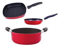 Nirlon Non-Stick Aluminium Cookware Set of 3 Pieces Red Color(CVG_CS24_GP24)