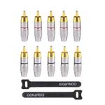 EIGHTNOO RCA Connector, 10 Pcs RCA Plug Solder Gold Plated Audio Video Cable Connectors, RCA Male Connector Soldering RCA Plugs for Speaker Wire for Making Custom Length RCA Cables