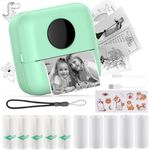 HuiJuKeJi Mini Sticker Printer Pocket Inkless Thermal Printer with 11 Rolls Thermal Paper and Sticker for iOS&Android, Bluetooth Smart Portable Receipt Printer for Photo Journal Notes Memo-Green