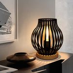 HHMTAKA Metal Cage LED Bedside Table Lamp Wooden Base Black Lamp 20cm High Decorative Bedside Lamp with Edison Bulb for Bedroom Living Room Guest Room Weddings Parties Patio(Pumpkin Shape)