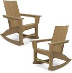 RESINTEAK Modern Adirondack Rocking Chair Set of 2, All Weather Resistant, Ergonomic Design and Comfort, 20 Inch Wide Seat, up to 350 lb Big and Tall Porch Rockers for Backyards, Firepit, Deck (Sand)