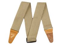 Fender Vintage Tweed Guitar Strap, Adjustable 44-49.5 Inch, Classic Yellow Tweed, Gold “F” Logo, Reinforced Leather Ends, Iconic Style and Comfort, One Size