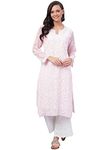 Ada Hand Embroidered Ethnic Chikankari Georgette Kurti Kurta with Slip for Women A90410 (S, Pink)