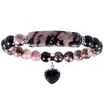 Nupuyai Rhodonite Healing Crystal Stone Bracelet for Women, Lucky Heart Charm 8mm Beads Stretch Bracelet