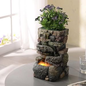 Tolevoit Indoor Small Tabletop Fountains Waterfalls Stone Rockery Fountain Home Decorations with LED Lights Relaxtion Soothing Sound Suitable for Meditation Planting Plants by Yourself(23109)