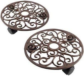 Set of 2 Esschert Design Round Plant Caddies, Aged Brown