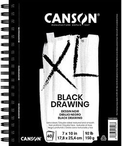 Canson XL Series Drawing Paper, Black, Wirebound Pad, 7x10 inches, 40 Sheets (92lb/150g) - Artist Paper for Adults and Students - Colored Pencil, Ink, Pastel, Marker