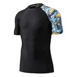 HUGE SPORTS Men's Splice UV Sun Protection UPF 50+ Skins Rash Guard Short Sleeves(HeyToucan, 3XL)