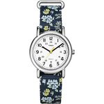 TIMEX Women's T2P370 Weekender Blue Floral Nylon Slip-Thru Strap Analog Watch