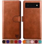 SUANPOT for Google Pixel 6 5G RFID Blocking Wallet case Credit Card Holder,Flip Book PU Leather Phone case Shockproof Cover Cellphone Women Men for Google Pixel 6 5G case (Light Brown)