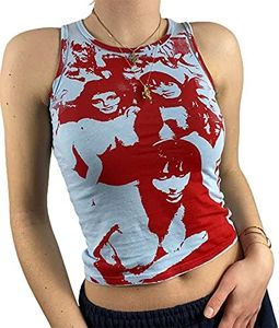 Women Face Portrait Print Y2K Tank Top Aesthetic Graphic Print E-Girl Camis Sleeveless Slim Vest Crop Top Streetwear, B-blue+red, Large