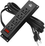 Wall Mount Power Strip with 4 Outlet, Mountable Power Strip with 2 USB Ports, 4-Port Under Desk Mount Connect with 6FT Power Cord, for Workbench, Nightstand, Dresser, Table.