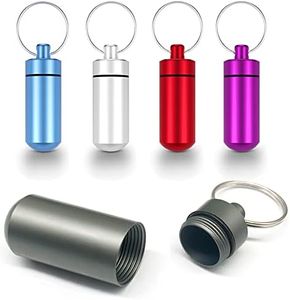 5 Packs Mini Pill Fob Container Case, EFFIET Waterproof Portable Tablets Holder Keychain Aluminum Outdoor Camping Emergency Pill Capsule Box Bottle