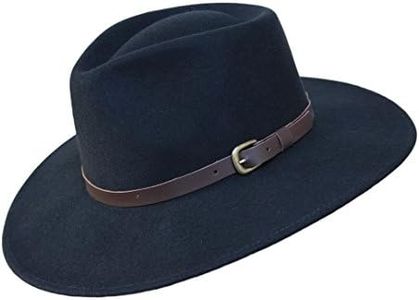 B&S Premium Lewis - Sombrero de ala Ancha Fedora - 100% Fieltro de Lana - Resistente al Agua - Banda de Piel - Negro 56cm