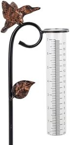 HOBYLUBY Hummingbird Rain Gauge Outdoor, Metal Rain Gauge with 7-Inch Glass Tube, Decorative Rain Water Gauge for Garden, Yard, Lawn