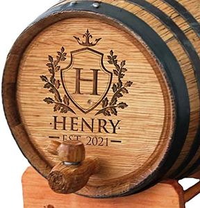 Personalized Whiskey Bourbon Scotch Barrel - Engraved Wine Cask gift - Custom Oak Mini Barrel - Knight Design (1 Liter Barrel)