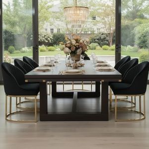 Hyfirm Black and Gold Upholstered Velvet Dining Chairs Set of 6, Modern Glam Barrel Accent Kitchen Chairs, Thick Padded Seat Metal Legs, Mid Century Armchairs for Living Room Breakfast Reception