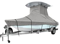 iCOVER T-Top Boat Cover, for 22ft-24ft Long Center Console Boat with T TOP Roof, 600D Heavy Duty Marine Grade Polyester Waterproof UV and Fade Resistant TTOP Boat Storage Cover, Grey