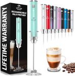 Zulay Kitchen Lux Rechargeable Milk Frother Handheld - Powerful 2-Speed Motor, Fully Waterproof, 2000mAh Battery - Drink Mixer For Latte, Cappuccino, Matcha, Protein Powder - Aqua