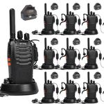 Walkie Talkie PMR446 License-free Two Way Radio, pofung PT88E 16 Channels Professional Rechargeable Long Range Walkie Talkies with Charger Base and Earpieces (Black, 10 Pack)