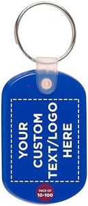 DISCOUNT PROMOS Tag Soft Plastic Keychains - 10/50/100 pack - Customizable Text, Logo - Small Key Tag Chain For Staying Organized - Rubber Key Ring Keychain – Blue