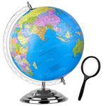 Zest 4 Toyz Educational Globe - 12 Inch Height Metal Base World Globe for Kids STEM STEAM Educational Globes with Magnifying Glass - Ball Diameter 8Inch, Height 12 Inches (Pack of 1)