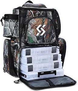 Sougayilang Fishing Tackle Backpack Waterproof Tackle Bag Storage with 4 Trays Tackle Box and Protective Rain Cover for Camping Hiking - Camouflage