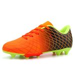 firelli Boys Girls Athletic Outdoor Soccer Cleats Kids Firm Ground Football Shoes (1 CA,Orange)