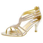 SheSole Womens Heels Dress Shoes Strappy Kitten Low Heel Wedding Bridal Sandals Gold Shoes US SIZE 10