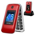 CHAKEYAKE 4G Flip Phone For Elderly Big Button Senior Mobile Phones With Dual 2.8"+1.77" Color Large Fonts, SOS Button,1200 mAh Battery SIM Free Unlocked Pay As You Go Mobile Phone (Red)