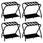 Heybly Luggage Rack,Pack of 4,Steel Folding Suitcase Stand with Storage Shelf for Guest Room Bedroom Hotel,Black,HLR002B4