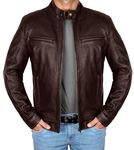 LP-FACON Cafe Racer Leather Jacket - Mens Brown Vintage Slim Fit Moto Racer Real Sheepskin Motorcycle Jacket