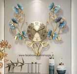 RIZIK STORE™ Metal Wall Hanging Deer Butterfly Handmade Wall Clock Multicolor Ticking Sound for Bedroom/Drawing Room/Hall/Dining Room (Design 1)