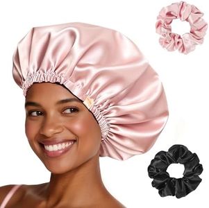 MIS-SILK Bonnet Sleeping for Women Satin Hair Bonnet, Anti Frizz Silk Sleep Cap Women-Hair Accessories Pink